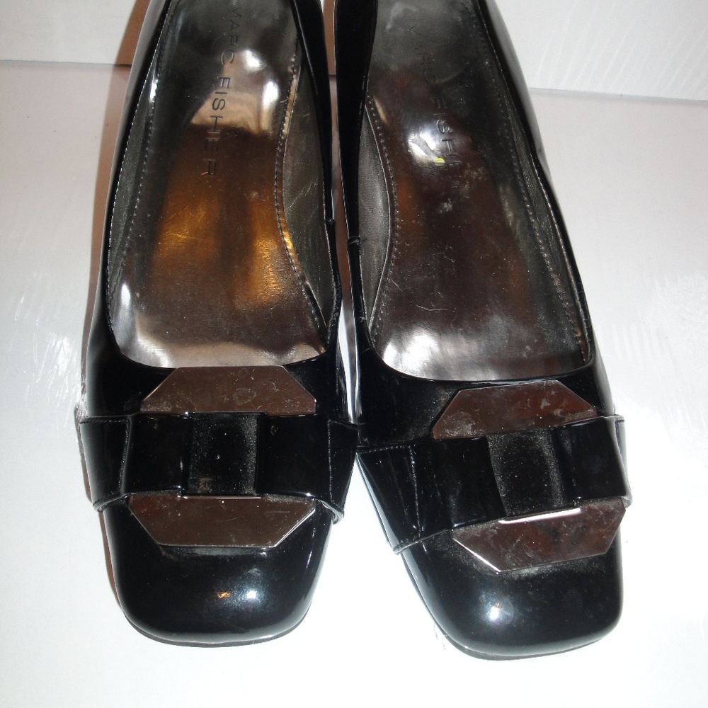 Marc Fisher Black Leather Pumps w/Buckle